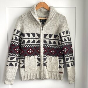 Roots Full Zip Knit Cardigan Sweater Wool Blend Southwestern Aztec Size S